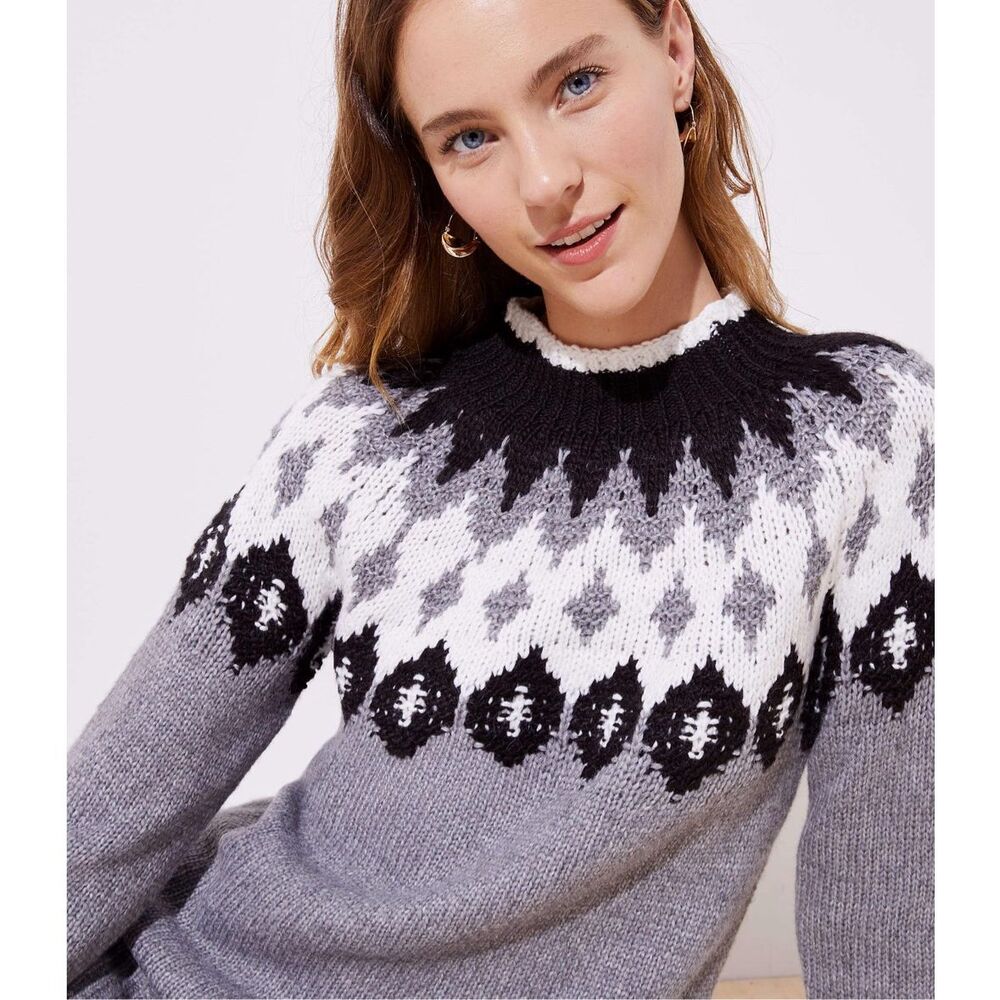 ✨LOFT Gray Fair Isle Sz XL Sweater✨ - Picture 2 of 9